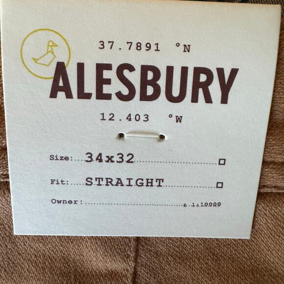 Alesbury Straight Leg Pants Tobacco Brown NWT Size 34x32 Cotton Blend - Picture 9 of 9